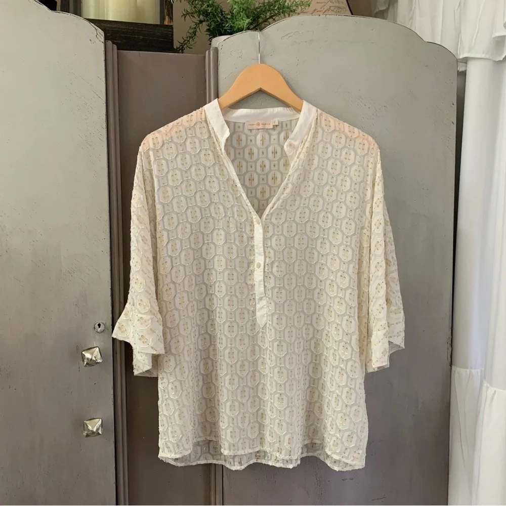 Tory Burch Tessa Metallic Detailed Top Blouse